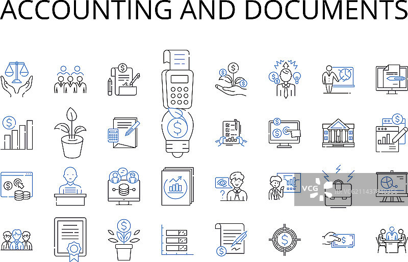 会计与文档线性图标集合图片素材