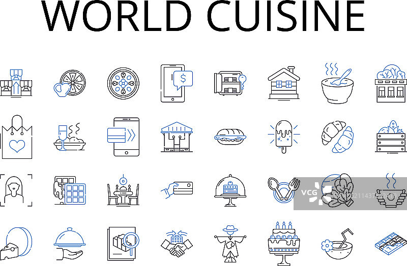 世界美食线条图标合集：精致餐饮图片素材