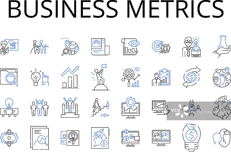 财务业务指标线性图标集合图片素材