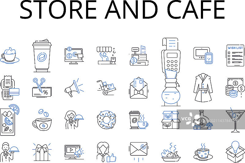 商店和咖啡馆线性图标合集图片素材