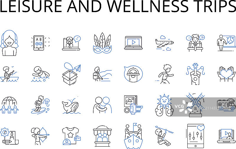 休闲与健康旅行线性图标合集图片素材