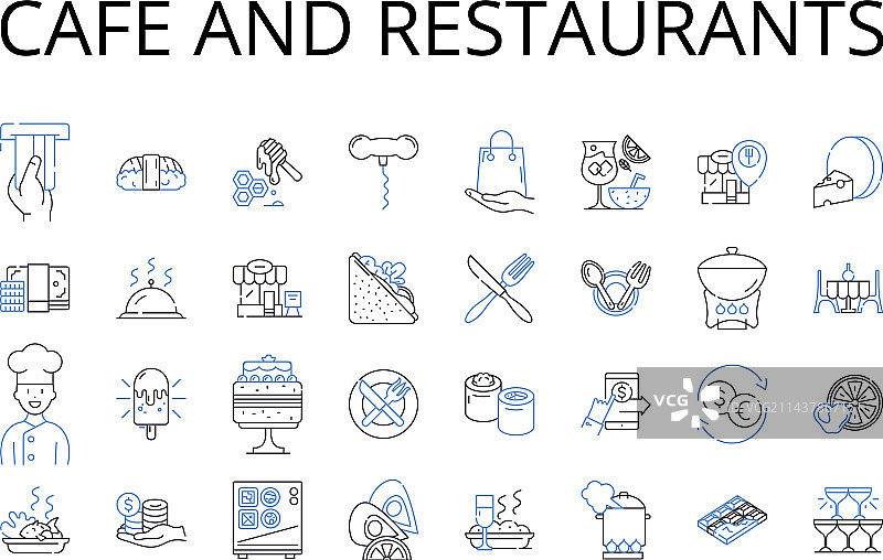 咖啡馆和餐馆线性图标合集图片素材