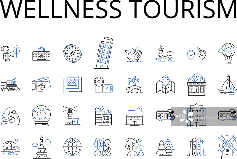 养生旅游线性图标合集图片素材