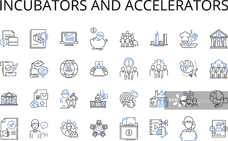 孵化器和加速器线性图标合集图片素材