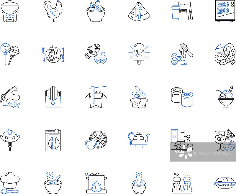 美味烹饪线性图标集合图片素材