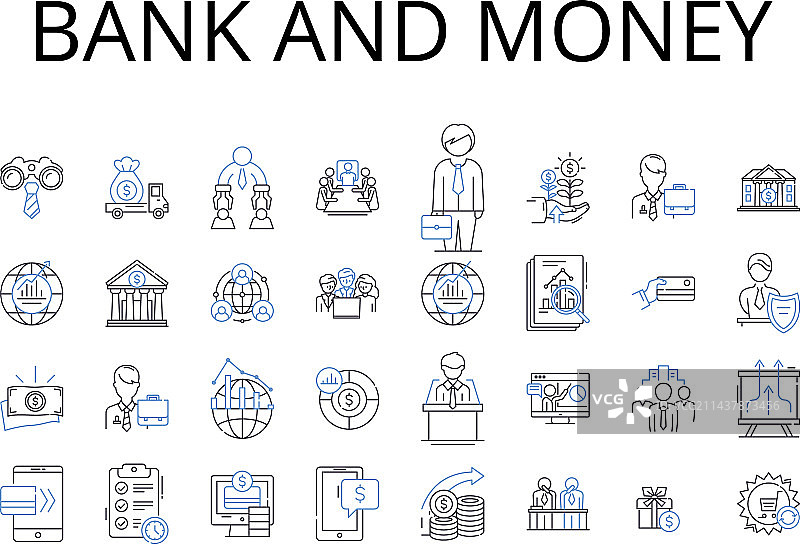 银行货币线性图标合集图片素材
