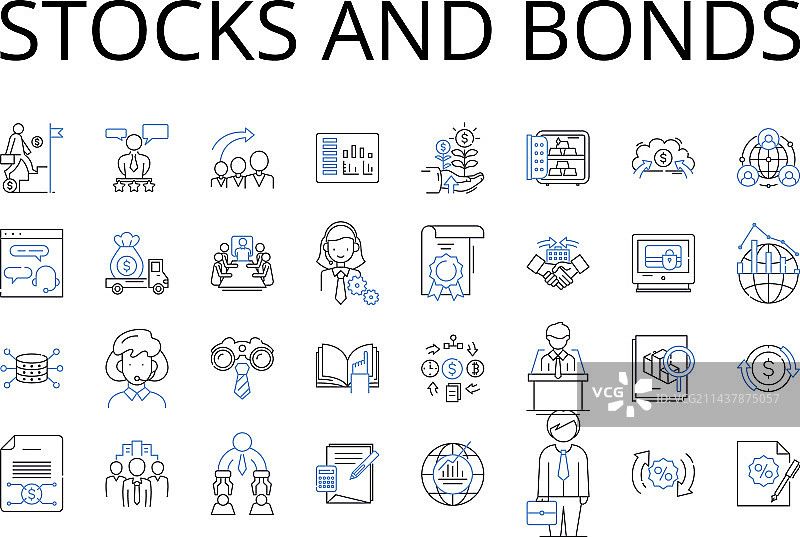 股票和债券线性图标集合图片素材