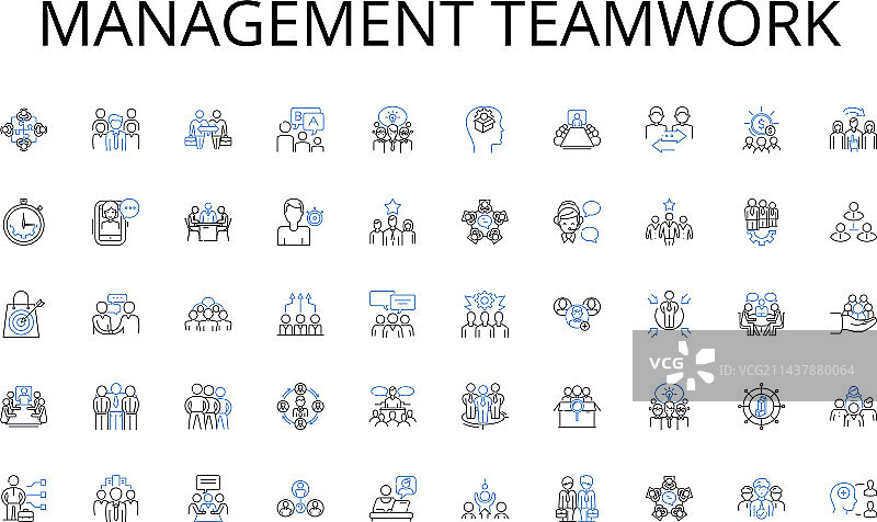 团队协作管理线性图标合集展示图片素材