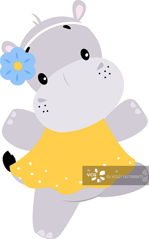 穿着黄色连衣裙的可爱河马图片素材