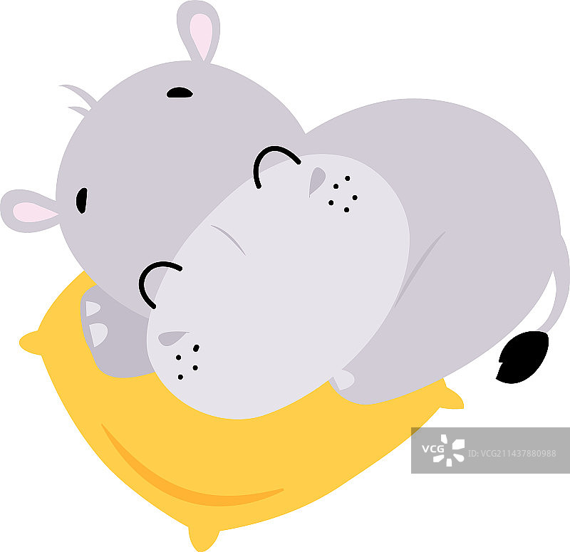 在枕头上睡觉的可爱卡通河马图片素材