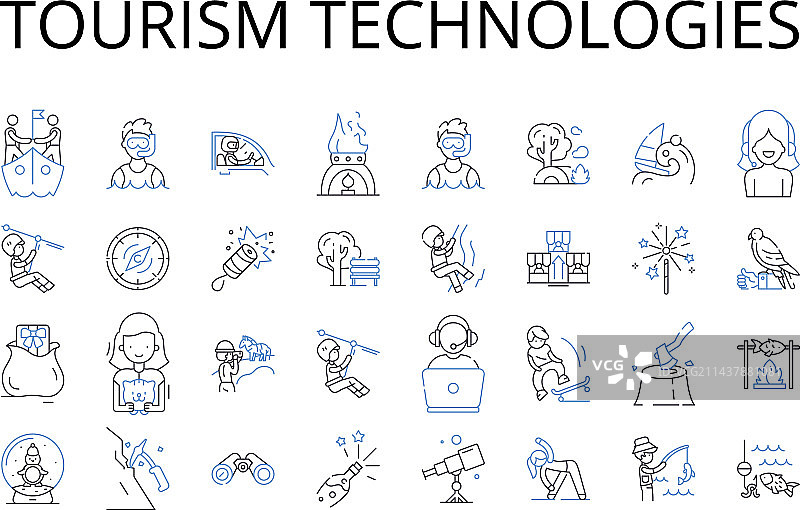 旅游技术线性图标集图片素材