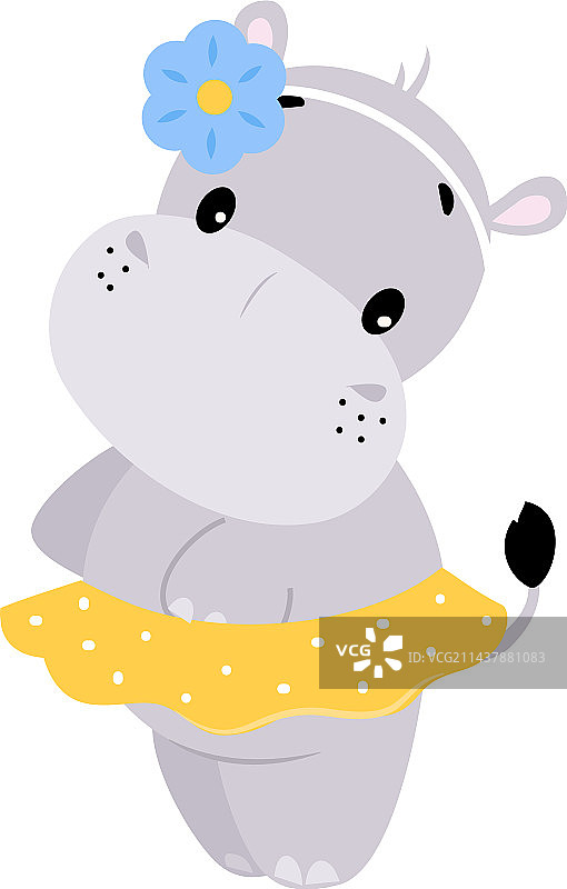 可爱河马卡通形象穿着波点短裙图片素材