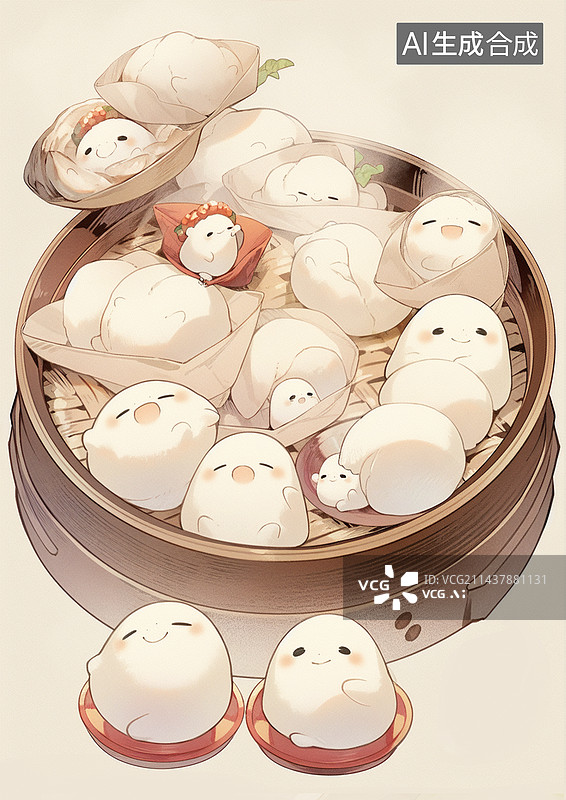【AI数字艺术】蒸馒头拟人插画图片素材