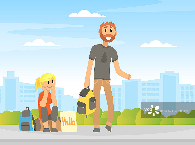 一对搭便车的旅行者图片素材