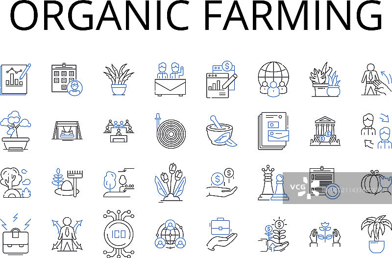 可再生有机农业线性图标合集图片素材
