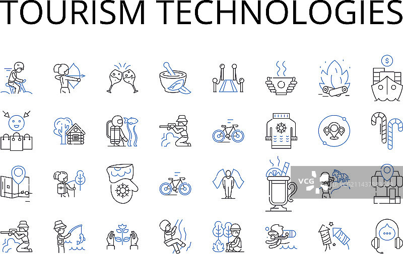 旅游技术线性图标集图片素材