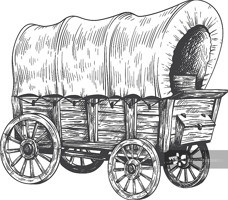 带篷马车素描老式旅行车复古图片素材