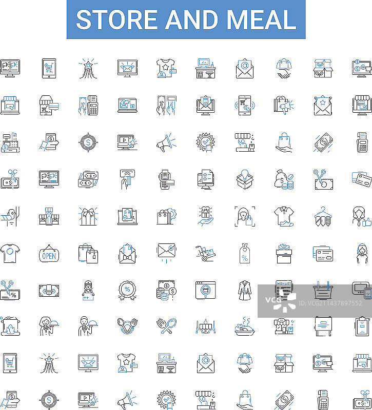 商店和膳食轮廓图标集合图片素材