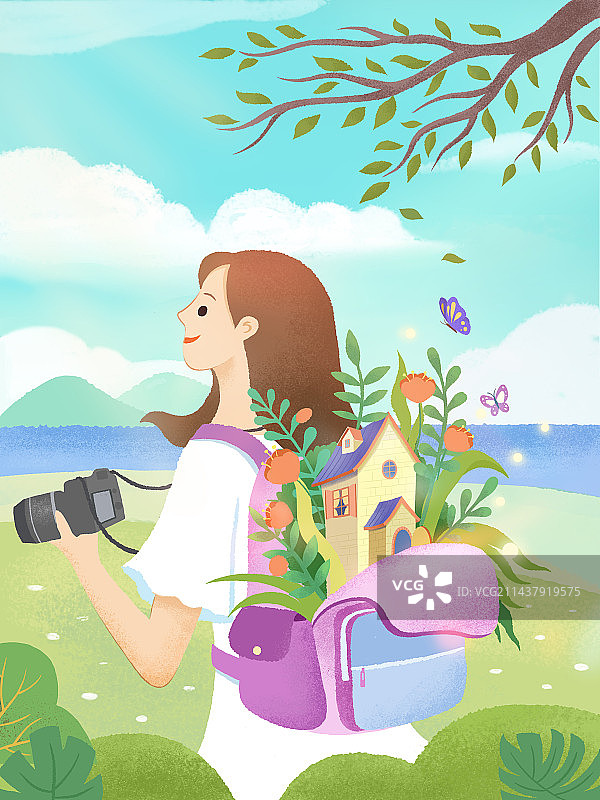 《背包女孩》图片素材