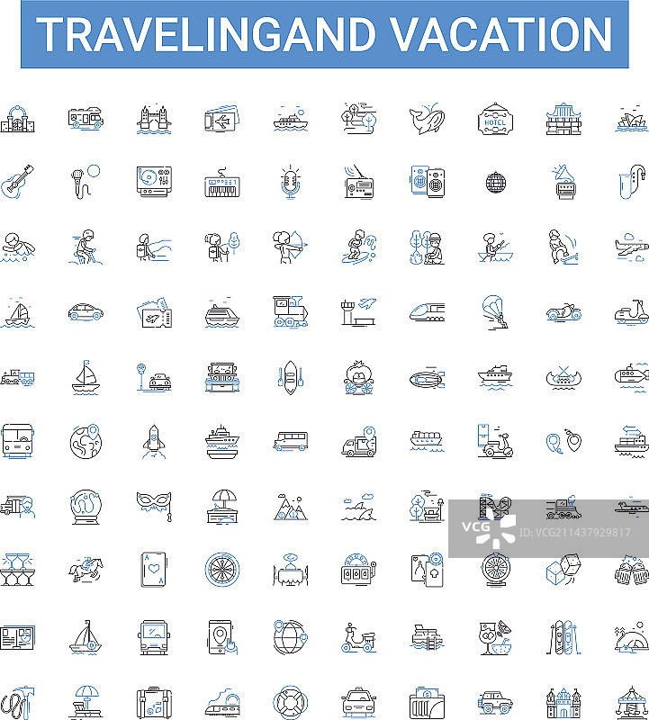 旅行和度假轮廓图标集合图片素材