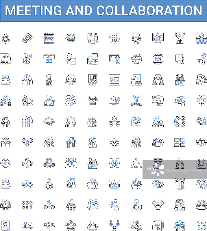 会议与协作轮廓图标集合图片素材
