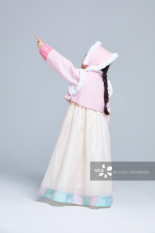 儿童、女孩、韩服、传统服装、节日、手势图片素材