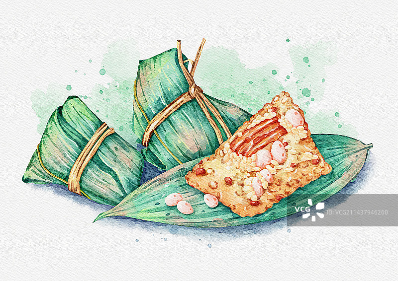 水彩咸肉粽子插画图片素材