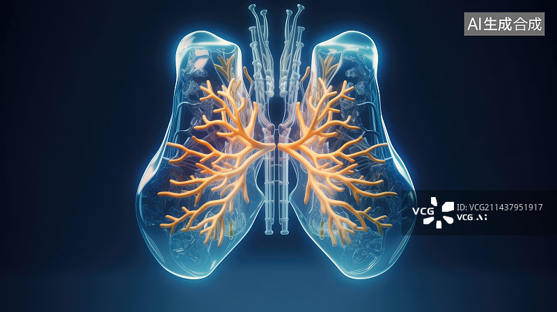 【AI数字艺术】概念点线组成的抽象肺部神经系统图像图片素材