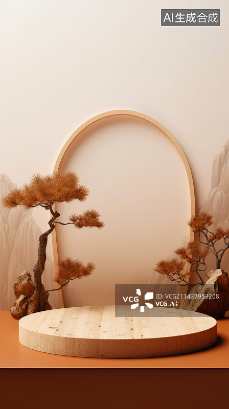 【AI数字艺术】自然感电商展台3D空背景图片素材