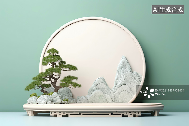 【AI数字艺术】自然感电商展台3D空背景图片素材