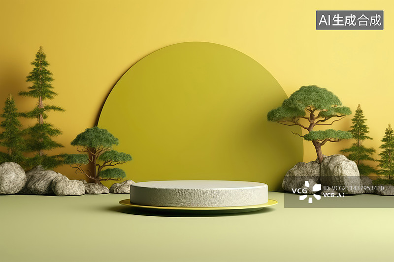 【AI数字艺术】自然感电商展台3D空背景图片素材