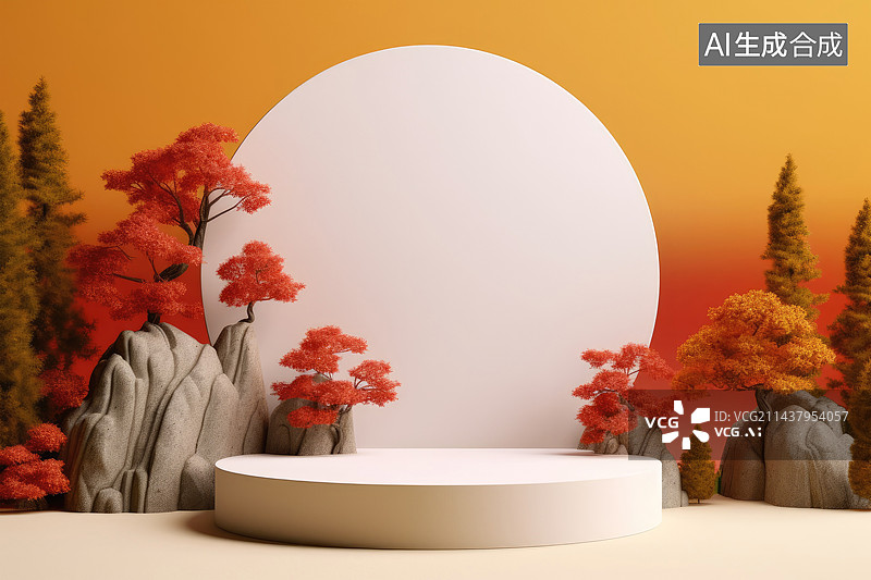 【AI数字艺术】自然感电商展台3D空背景图片素材