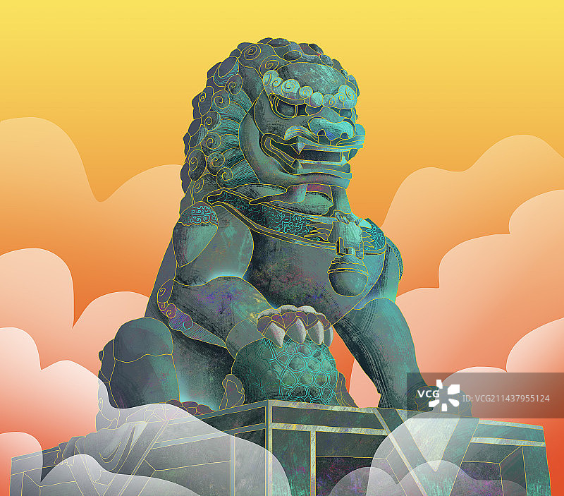 国潮石狮插画图片素材