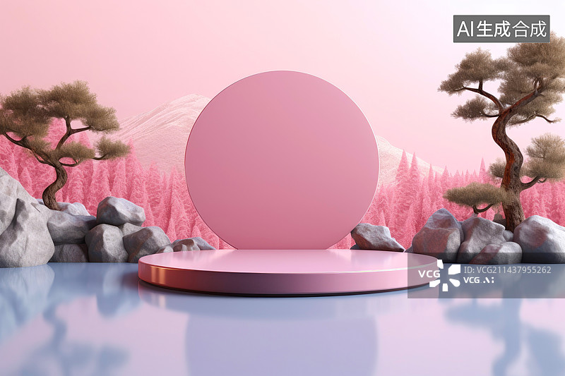 【AI数字艺术】自然感电商展台3D空背景图片素材