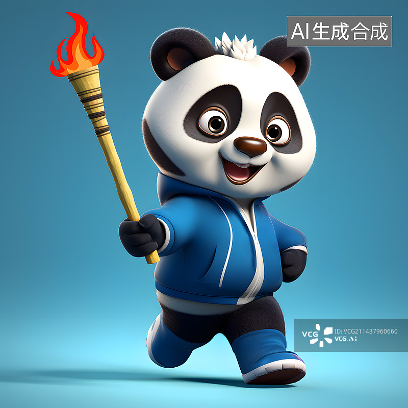 【AI数字艺术】熊猫火炬手图片素材