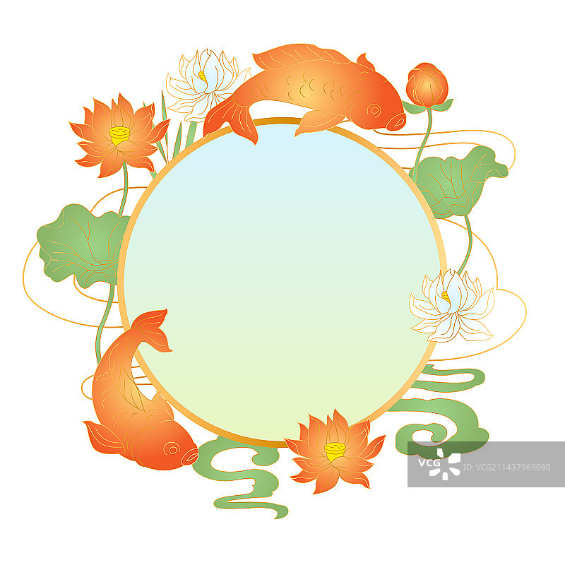 东方鱼和莲花中国风图片素材