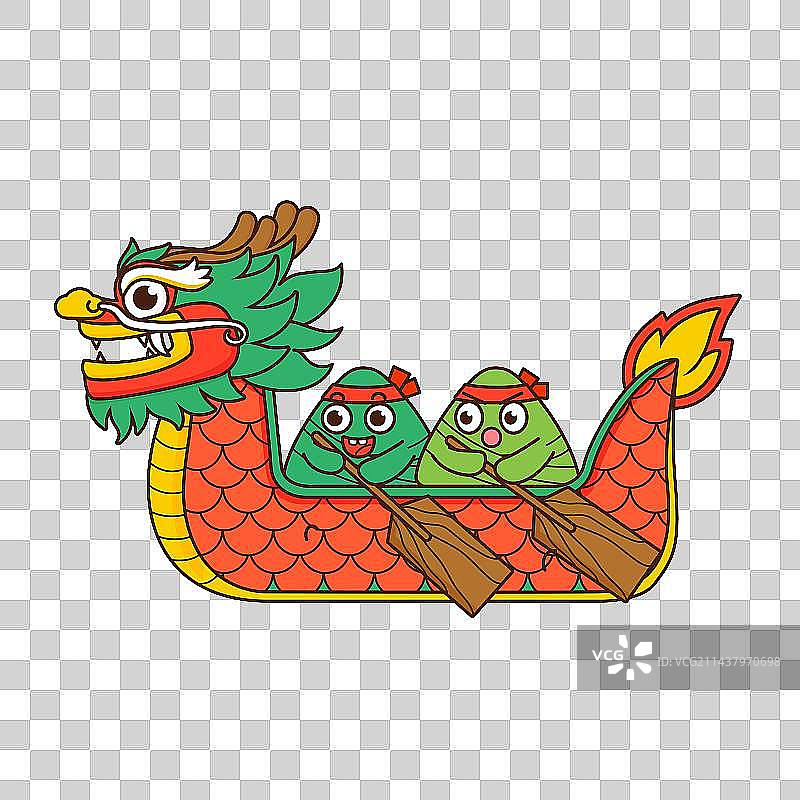 卡通拟人粽子吉祥物划龙舟矢量插画元素图片素材