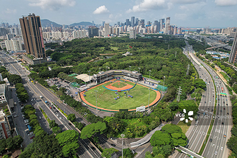 深圳南山区中山公园棒球场航拍图片素材