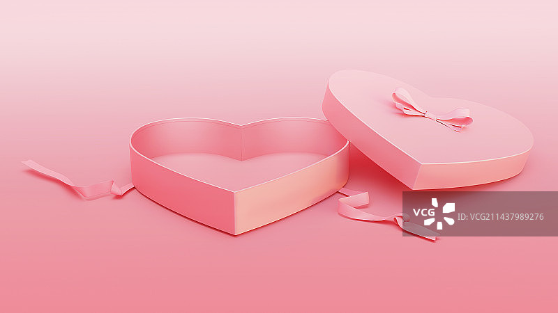 三维粉色心型礼盒场景图片素材