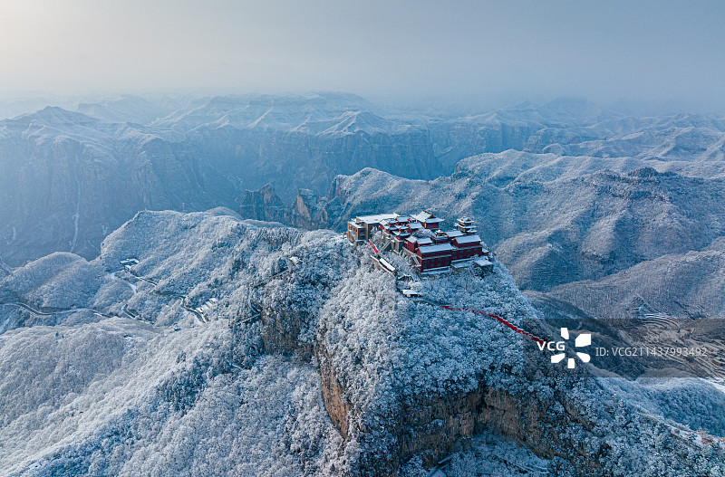 云台山雪景雾凇群山航拍图片素材