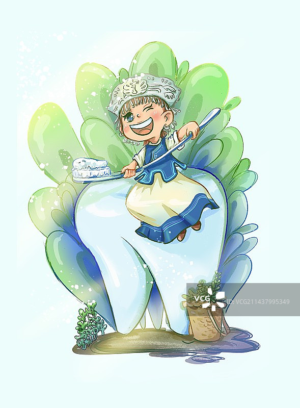 苗家女孩清洗牙齿图片素材