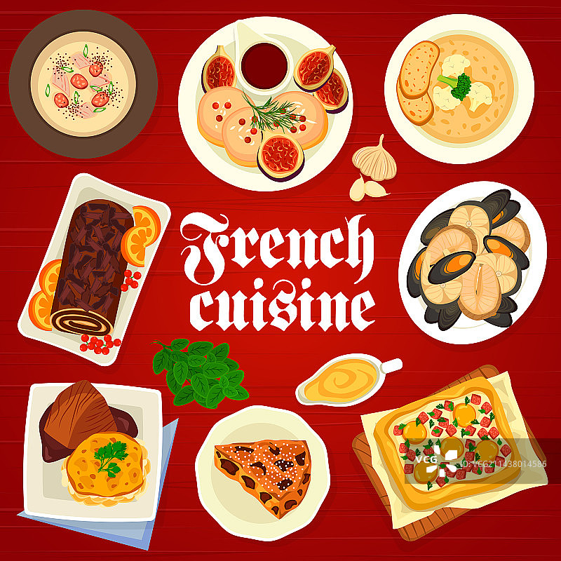 法国美食菜单封面与菜肴图片素材