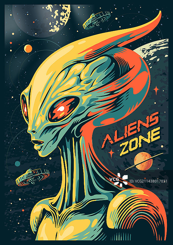 外星区域复古风彩色宣传单图片素材
