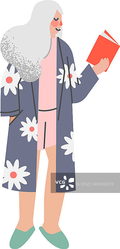 穿着浴袍和睡衣看书的年轻女人图片素材