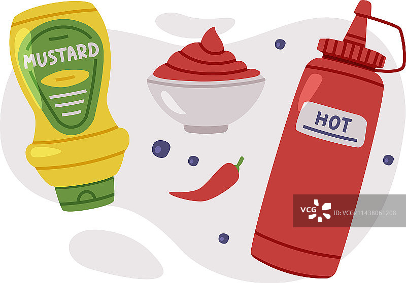 塑料包装的香辣芥末和辣椒酱图片素材