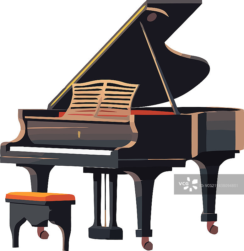 带优雅椅子的古董三角钢琴图片素材