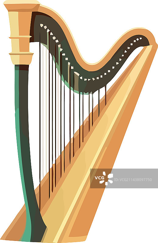 绿色和金色竖琴乐器图片素材