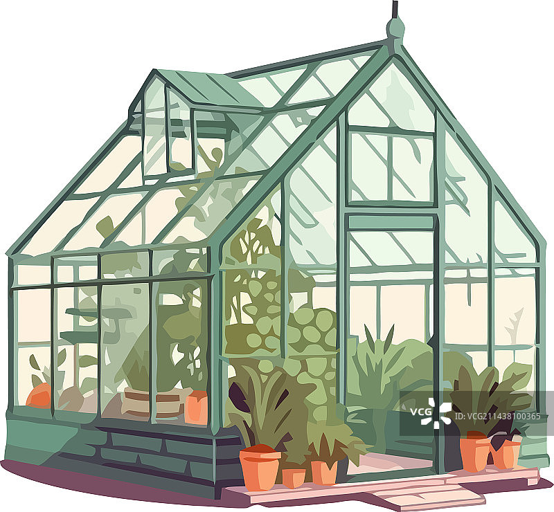 温室建筑与盆栽植物图片素材