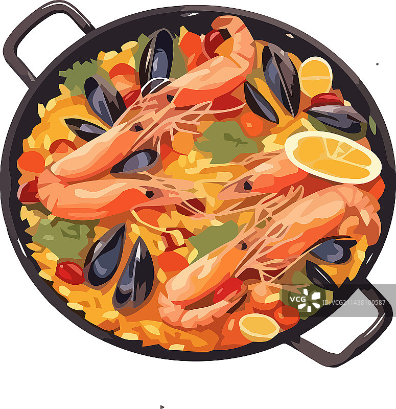 美味的海鲜西班牙烩饭配鲜虾图片素材