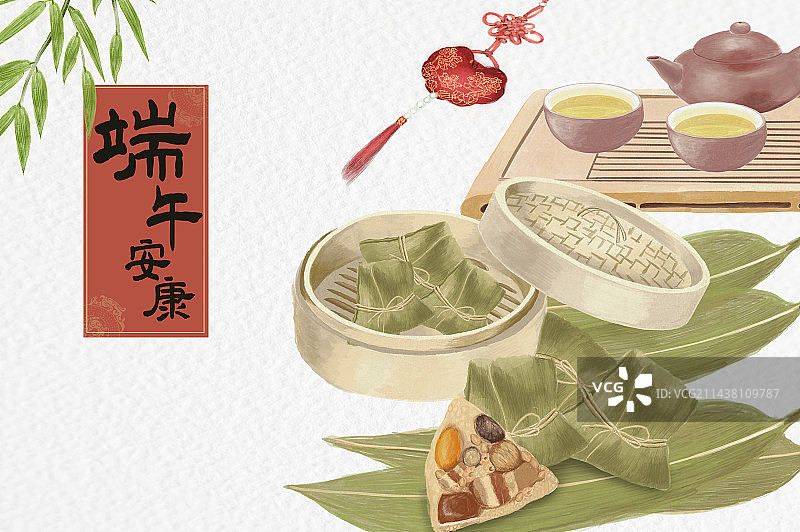 端午节吃粽子品中国功夫图片素材